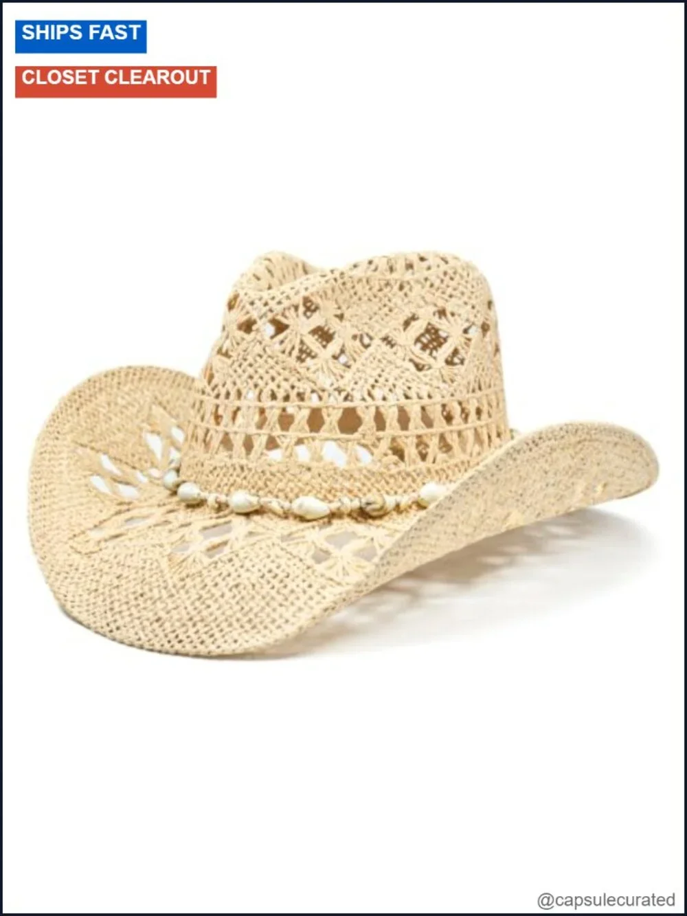Straw Teardrop Cowboy Hat with Western Hatband